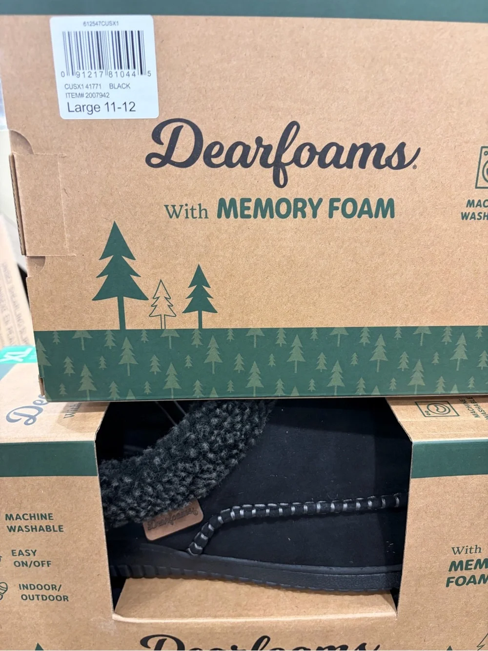 dearfoams Men’s Black Faux-Shearling Moccasin Slip-On memory foam new